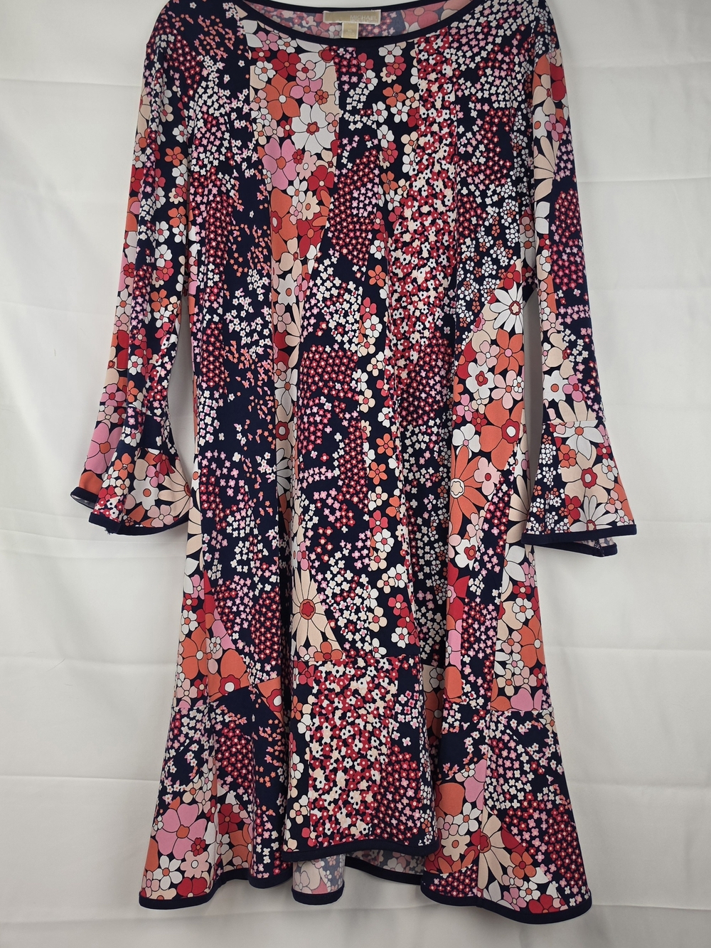 Michael Kors Navy Floral Long-Sleeve A-Line Dress